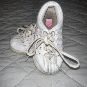 K-SWISS Girl's Size 5.5 Toddler Classic White Sneakers Athletic Pink Rhinestones